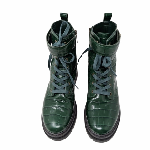 NWOT MICHAEL KORS Stark Crocodile Embossed Leather Combat Boot green - Picture 3 of 8